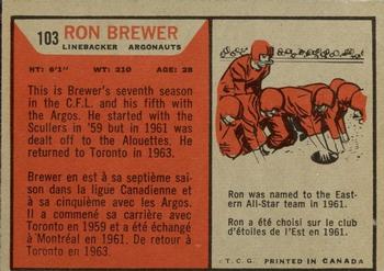 1965 Topps CFL #103 Ron Brewer Back