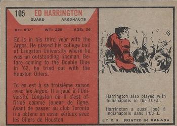 1965 Topps CFL #105 Ed Harrington Back