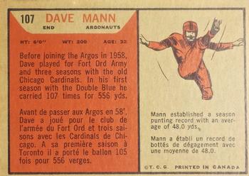 1965 Topps CFL #107 Dave Mann Back