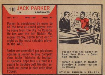 1965 Topps CFL #110 Jack Parker Back