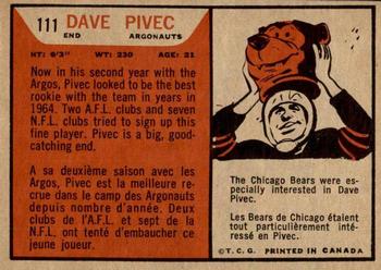 1965 Topps CFL #111 Dave Pivec Back
