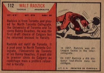 1965 Topps CFL #112 Walt Radzick Back