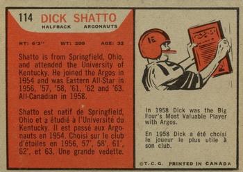 1965 Topps CFL #114 Dick Shatto Back