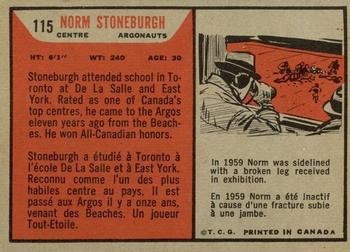 1965 Topps CFL #115 Norm Stoneburgh Back