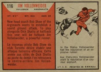 1965 Topps CFL #116 Jim Vollenweider Back
