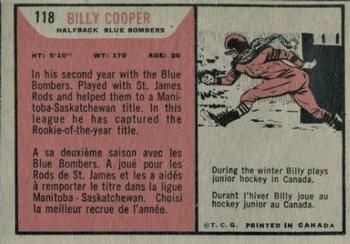 1965 Topps CFL #118 Billy Cooper Back