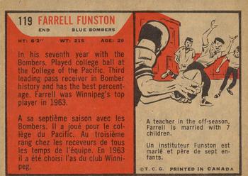 1965 Topps CFL #119 Farrell Funston Back