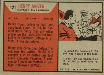1965 Topps CFL #121 Henry Janzen Back