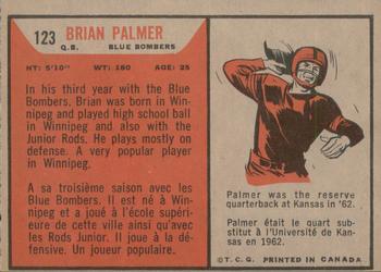 1965 Topps CFL #123 Brian Palmer Back