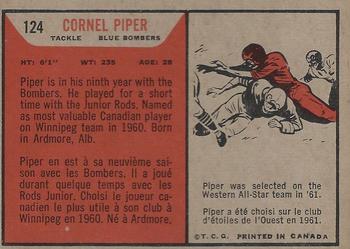 1965 Topps CFL #124 Cornel Piper Back
