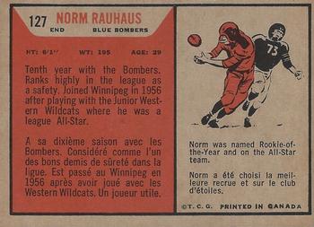 1965 Topps CFL #127 Norm Rauhaus Back