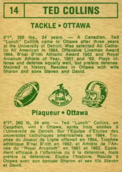 1968 O-Pee-Chee CFL #14 Ted Collins Back