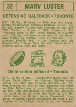 1968 O-Pee-Chee CFL #32 Marv Luster Back
