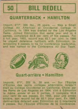 1968 O-Pee-Chee CFL #50 Bill Redell Back