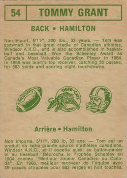 1968 O-Pee-Chee CFL #54 Tommy Grant Back