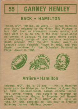 1968 O-Pee-Chee CFL #55 Garney Henley Back