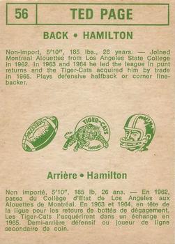 1968 O-Pee-Chee CFL #56 Ted Page Back