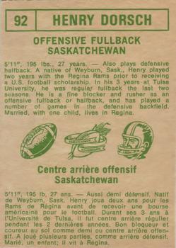 1968 O-Pee-Chee CFL #92 Henry Dorsch Back