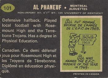 1970 O-Pee-Chee CFL #101 Al Phaneuf Back