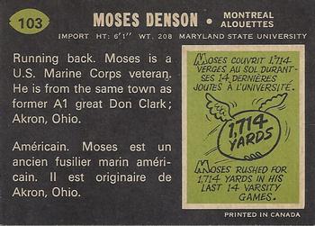1970 O-Pee-Chee CFL #103 Moses Denson Back