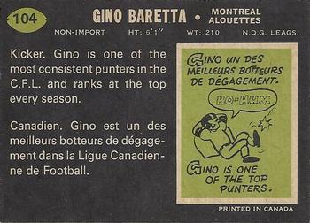 1970 O-Pee-Chee CFL #104 Gino Berretta Back