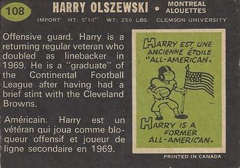 1970 O-Pee-Chee CFL #108 Harry Olszewski Back