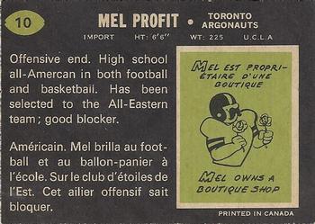 1970 O-Pee-Chee CFL #10 Mel Profit Back