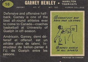 1970 O-Pee-Chee CFL #16 Garney Henley Back