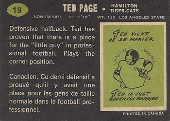 1970 O-Pee-Chee CFL #19 Ted Page Back