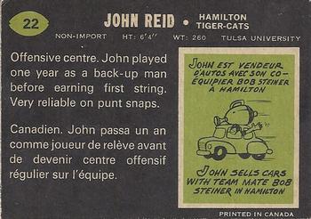 1970 O-Pee-Chee CFL #22 John Reid Back