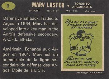 1970 O-Pee-Chee CFL #3 Marv Luster Back