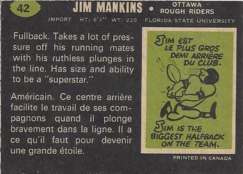 1970 O-Pee-Chee CFL #42 Jim Mankins Back