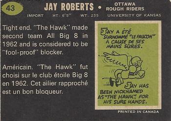 1970 O-Pee-Chee CFL #43 Jay Roberts Back