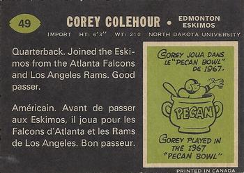 1970 O-Pee-Chee CFL #49 Corey Colehour Back