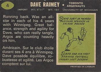 1970 O-Pee-Chee CFL #4 Dave Raimey Back