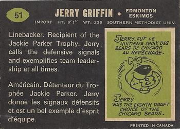 1970 O-Pee-Chee CFL #51 Jerry Griffin Back