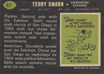 1970 O-Pee-Chee CFL #57 Terry Swarn Back
