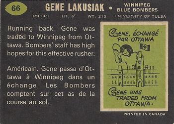 1970 O-Pee-Chee CFL #66 Gene Lakusiak Back