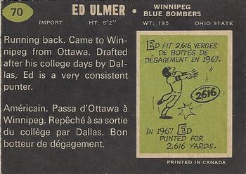1970 O-Pee-Chee CFL #70 Ed Ulmer Back