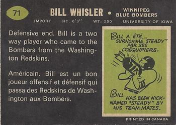 1970 O-Pee-Chee CFL #71 Bill Whisler Back