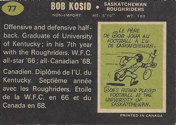 1970 O-Pee-Chee CFL #77 Bob Kosid Back