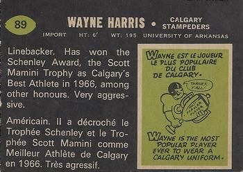 1970 O-Pee-Chee CFL #89 Wayne Harris Back