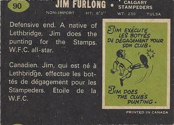 1970 O-Pee-Chee CFL #90 Jim Furlong Back