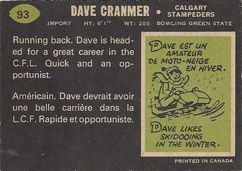 1970 O-Pee-Chee CFL #93 Dave Cranmer Back