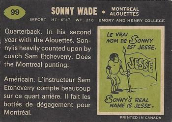 1970 O-Pee-Chee CFL #99 Sonny Wade Back