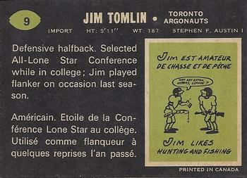1970 O-Pee-Chee CFL #9 Jim Tomlin Back
