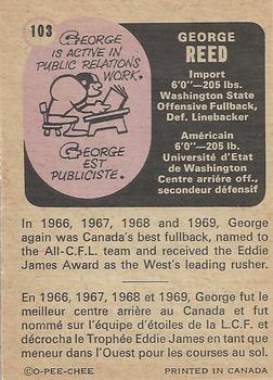 1971 O-Pee-Chee CFL #103 George Reed Back