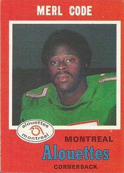 1971 O-Pee-Chee CFL #105 Merl Code Front