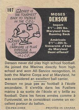 1971 O-Pee-Chee CFL #107 Moses Denson Back
