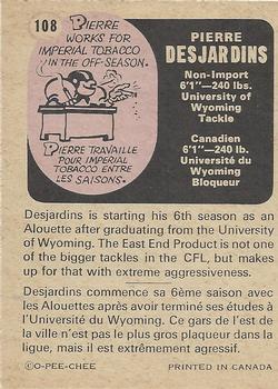 1971 O-Pee-Chee CFL #108 Pierre Desjardins Back